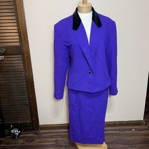 Talbots Womens 16 Skirt Suit Purple 2 Pc Blazer & Long Skirt Career Wear Classic